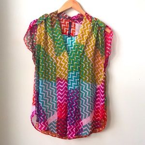2/$12 • WGB Walter Baker Rainbow Zigzag Sheer Top